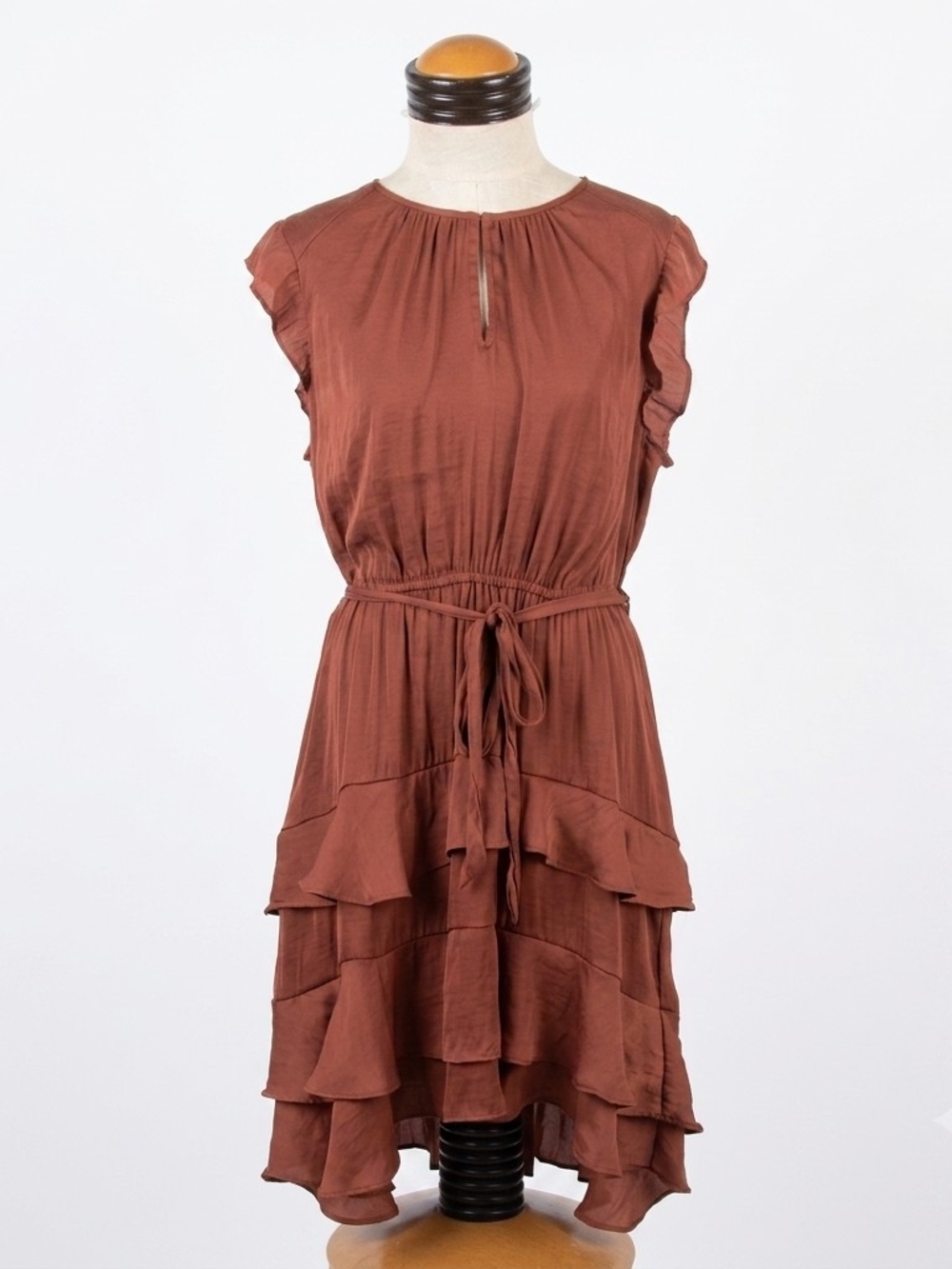 Simply Vera Vera Wang Rust Brown Tiered Ruffle Dress with Tie Waist